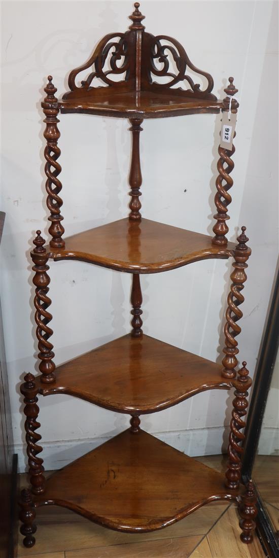 A Victorian walnut corner whatnot H.126cm